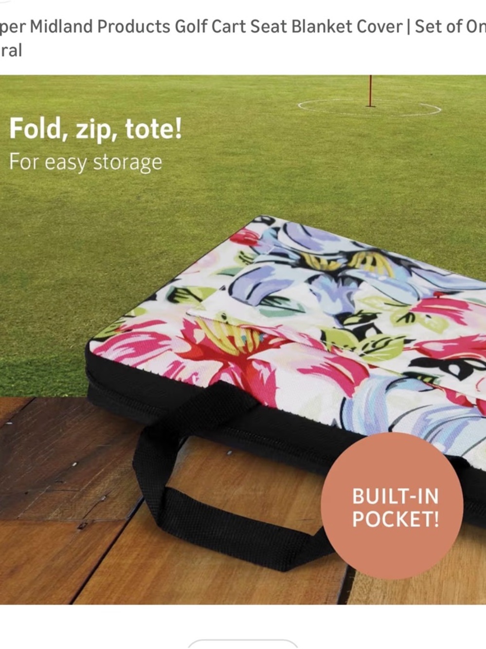 Golf Cart Seat Cushion Cover with Built-In Pocket - Floral White & Pink